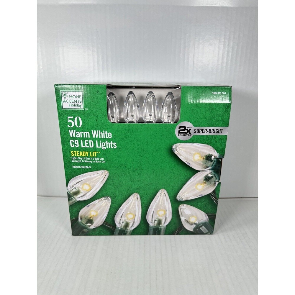 Home Accents 50 Warm White C9 LED Lights Super Bright Indoor Outdoor BRAND NEW